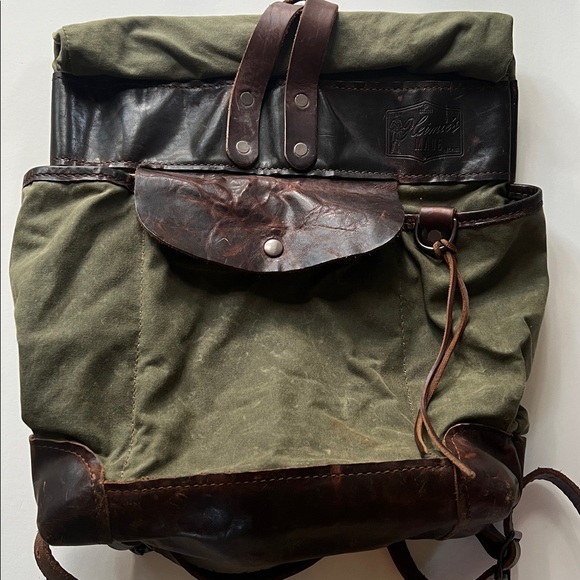 HEIMIE’S MADE Army Surplus Olive Waxed Canvas & Leather Men's Roll Top Backpack - Picture 3 of 6